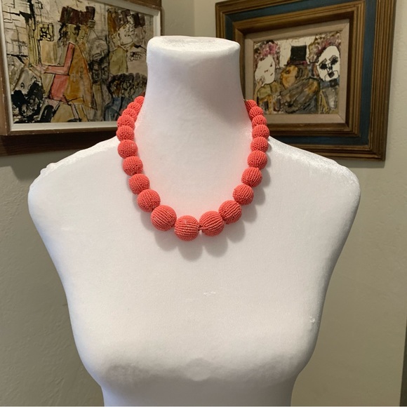 JCrew Factory Orbital Statement Beaded Necklace Beaded in Coral - Picture 3 of 8